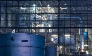 Factory with pipes at the front