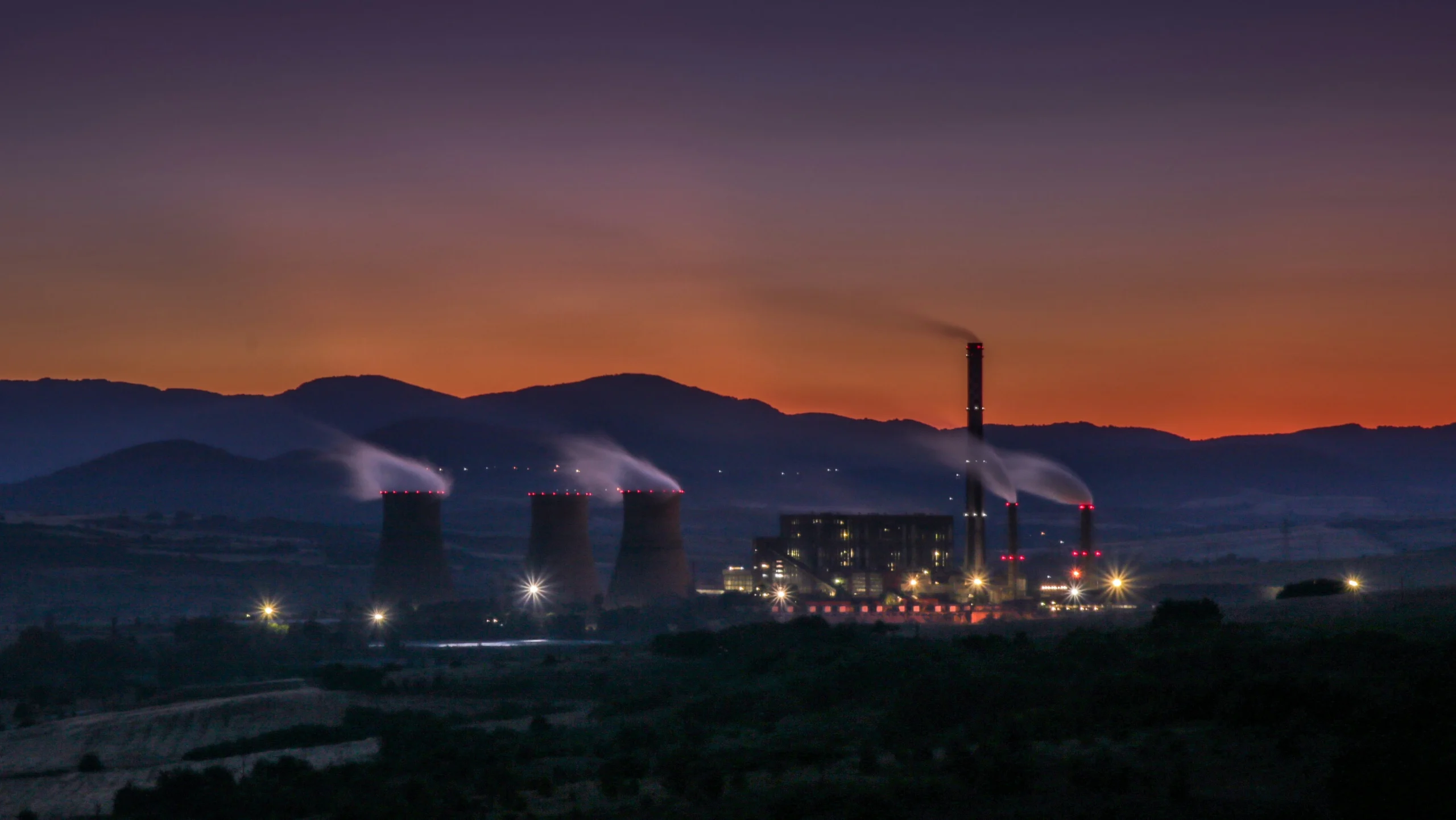 factory with orange sky