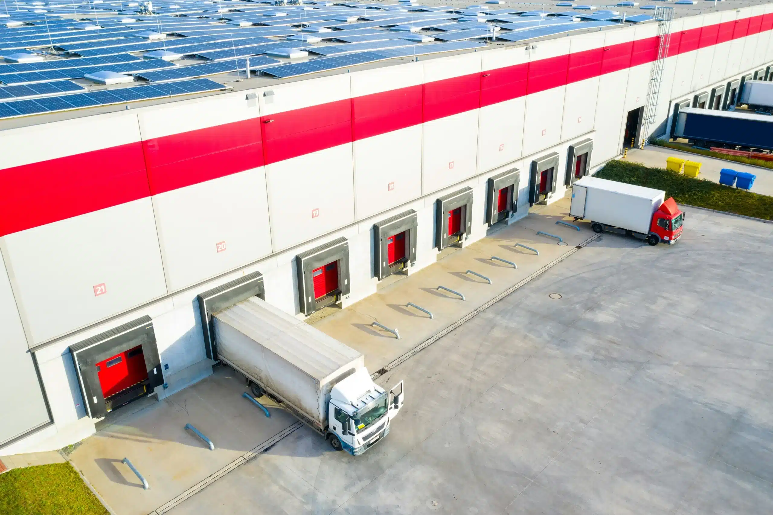 trucks leaving building
