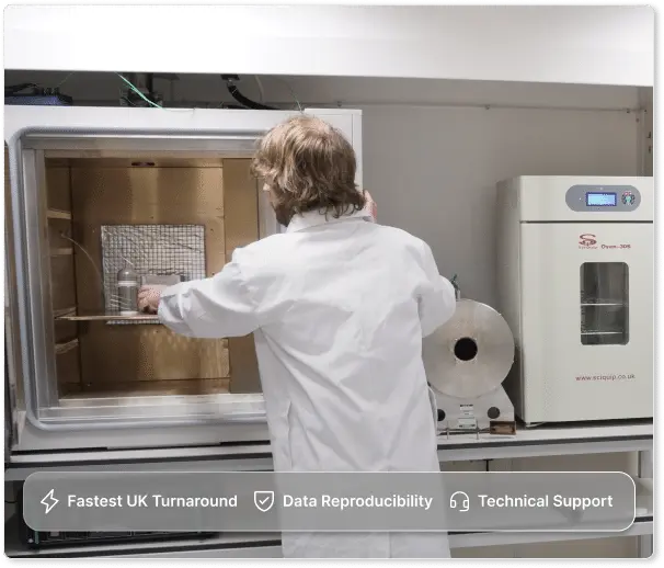 process safety testing oven with lab assistant undertaking test