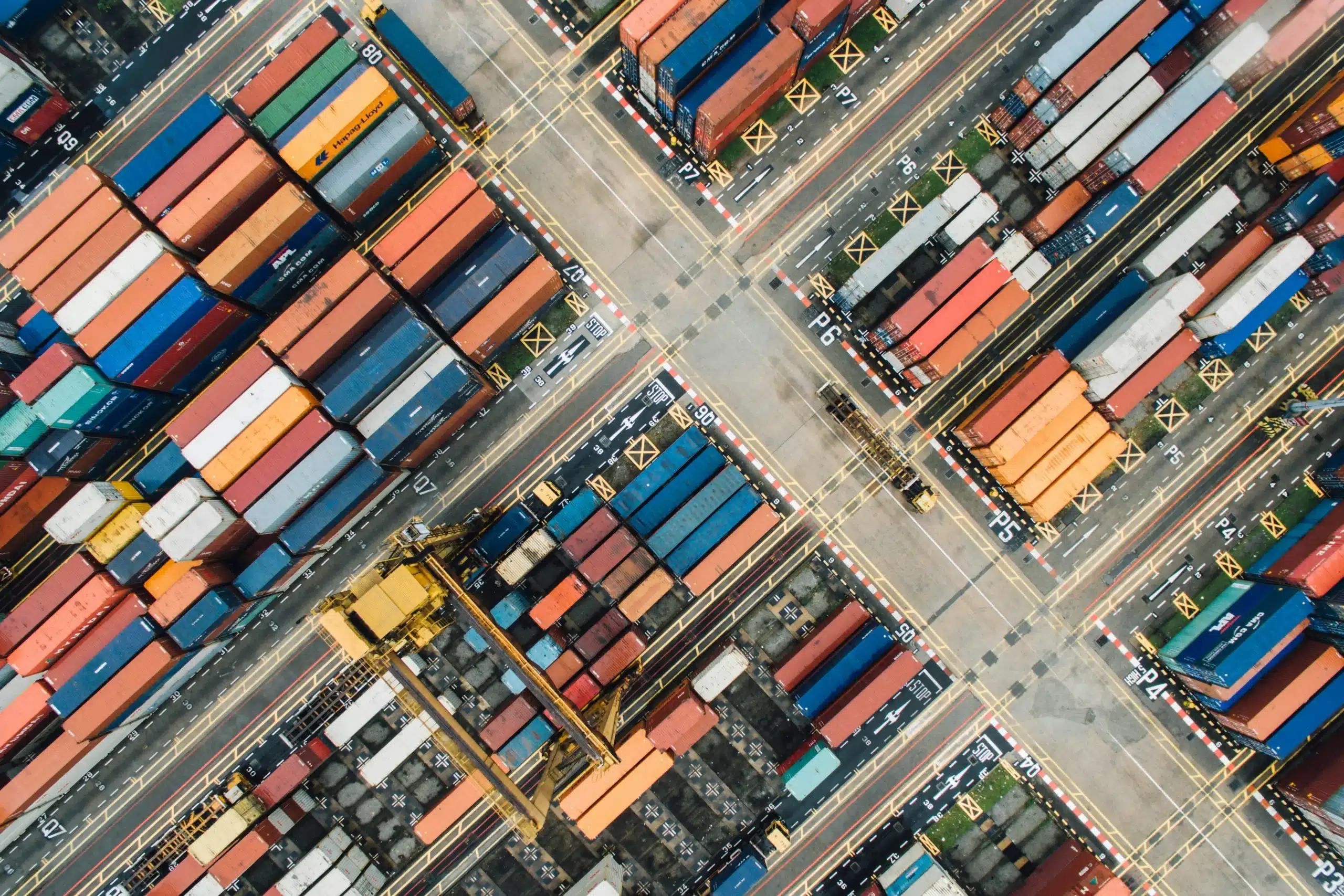 ariel shot of shipping containers